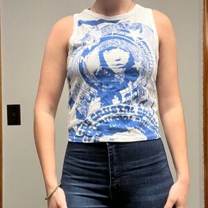 Hollister Blue and White Graphic Tank Top